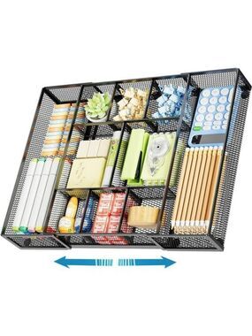 Expandable Mesh Desk Drawer Organizer Tray with Dividers for Office Makeup